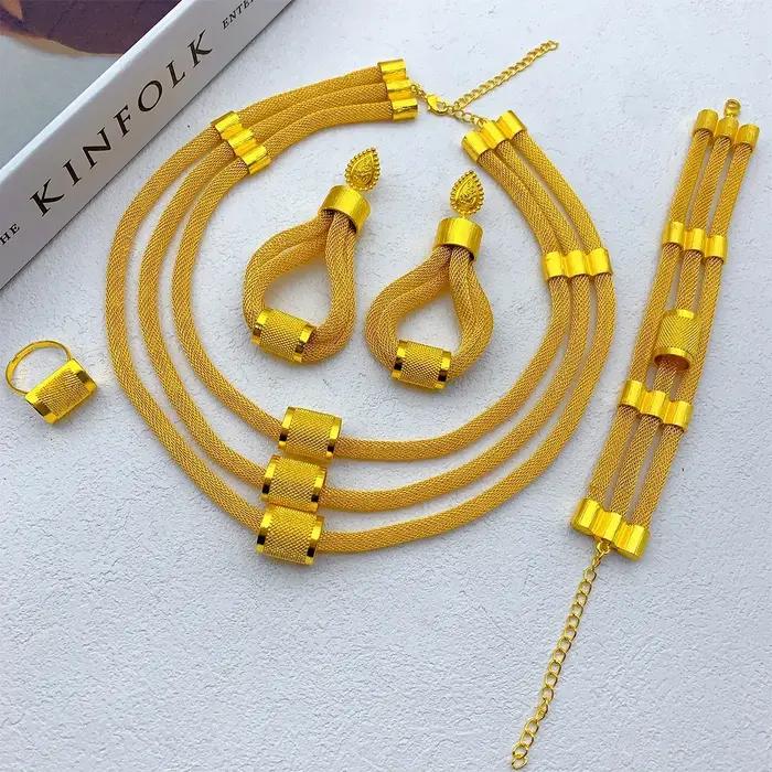 Ensemble de bijoux de luxe éthiopiens multicouches couleur or 24 carats pour femmes