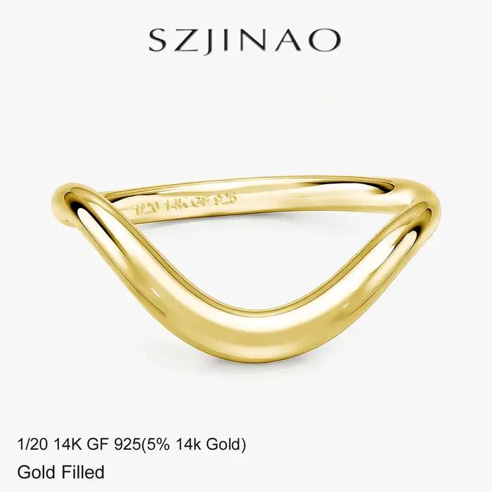 Bague simple ondulée pour femme, durable, en or rempli 14K Au585, tendance, polyvalente, empilable, cadeaux de mariage et de fiançailles