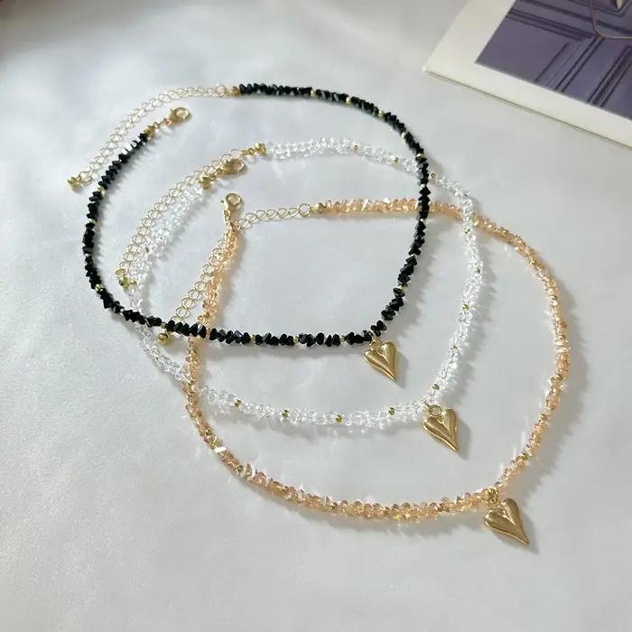 Collier Boho en forme de cœur en or avec chaîne transparente en cristal pour femmes occasions spéciales Y2K style