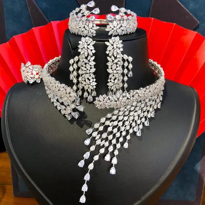 Missvikki nouvelle mode de luxe brillant 4 pièces ensemble de bijoux pour les femmes de mariage Naij