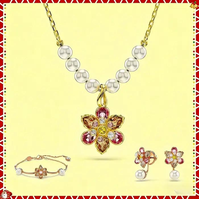 Ensemble de bijoux Flower Yang avec perles incrustées d'or et art floral pour femmes occasions spéciales elegance sophistication style unique
