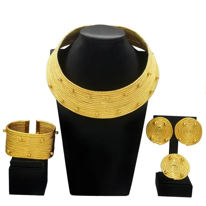 Ensembles de bijoux plaqués or brésiliens pour femmes, collier exclusif, boucles d'oreilles, bague, bracelet, bracelets, accessoires Yulaili