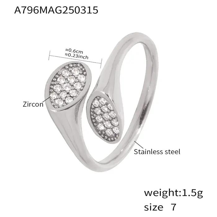 Bagues en acier inoxydable pour femmes plaquées or 18 carats avec Zircon brillant, anneau ouvert pou