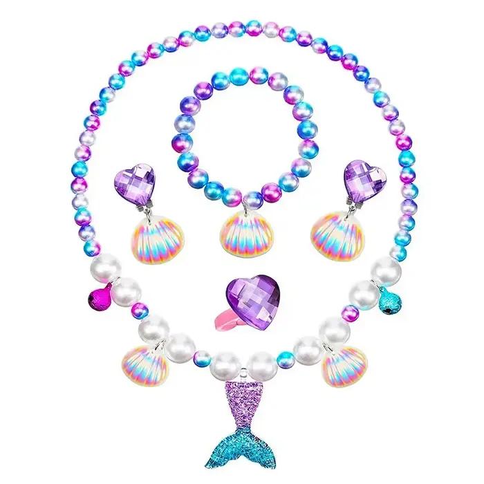 Ensemble de collier sirène pour filles, bracelet et boucles d'oreilles en forme de queue de poisson