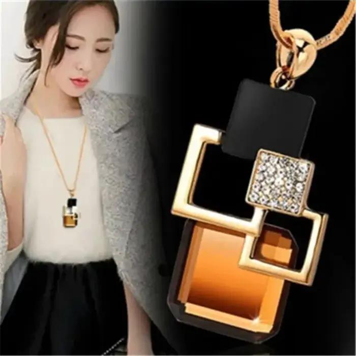 Mode femmes Collier Femme cristal gris bleu couleur géométrique déclaration Colar longs colliers et