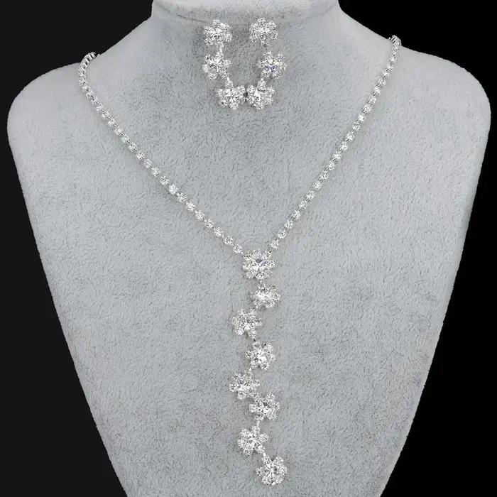 BLIJERY mode demoiselle d'honneur ensembles de bijoux de mariée pour les femmes strass cristal collier boucles