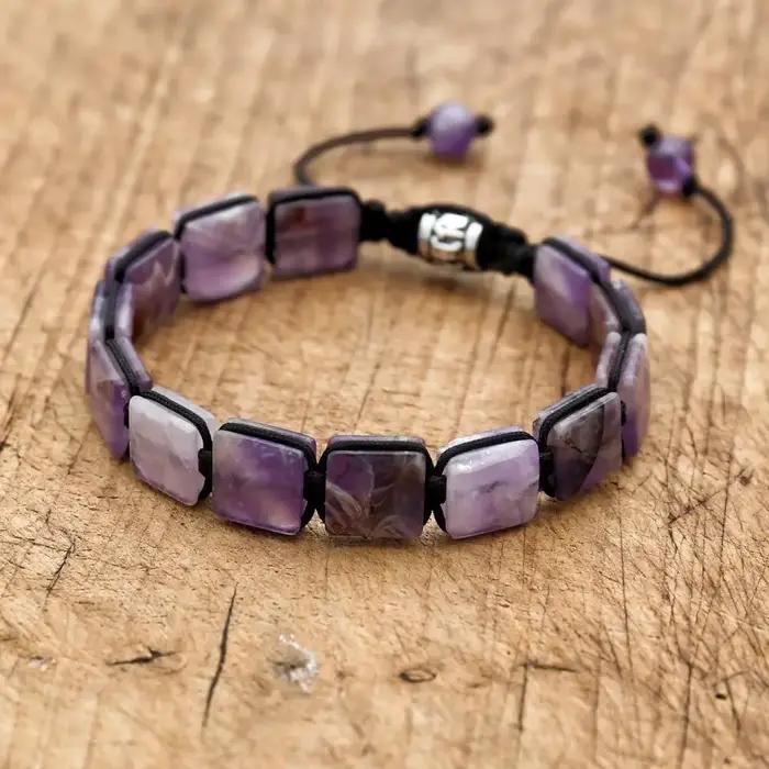 Bracelet tressé en pierre d'améthyste naturelle