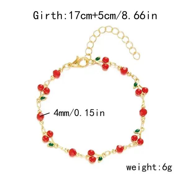 Doux mignon rouge fraise cerise coeur perle bracelet à breloques nouvelle mode Y2K fruits couleur or chaîne bijoux cadeaux de fête 2025