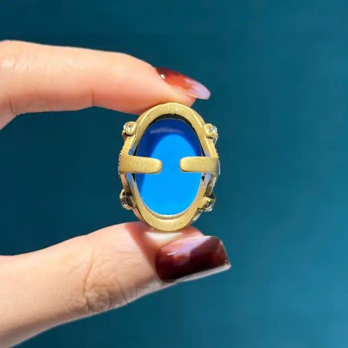 Bague Vintage en opale rouge Rose, couleur or, strass, qualité, cadeaux de luxe de styliste pour femmes, accessoires de mariage, nouveau bleu vert 2025