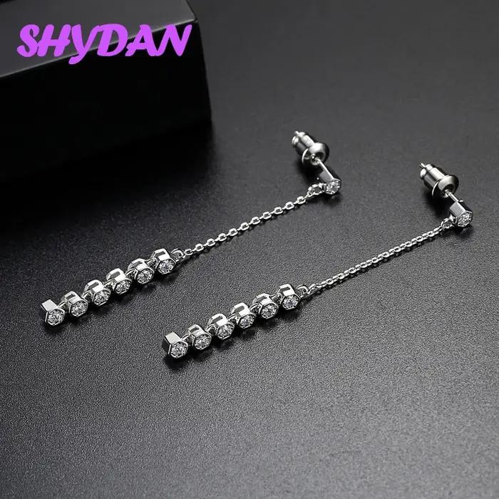 Boucles d'oreilles pendantes à longues chaînes en argent sterling 925 et zircon SHYDAN pour femmes