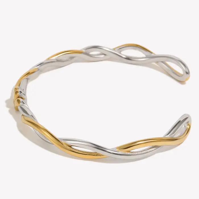 Bracelet en acier inoxydable 316L couleur or pur à nœuds et lignes pour femme
