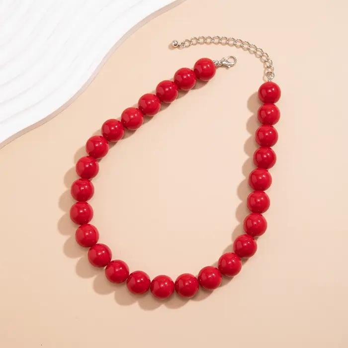 Collier Kpop Mode Grand Lisse Noir Rouge Perles Rondes Acrylique Tour De Cou Bijoux Sur Le Collier Occasions Spéciales