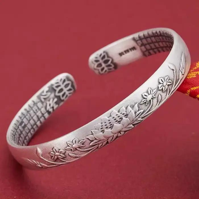 Bracelet rond en argent sterling 925, bracelet tendance simple et large pour femmes, bijoux cadeau