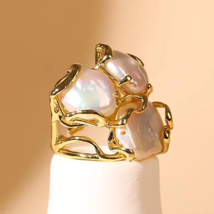 Bague en perles d'eau douce baroques plaquées or 18 carats bijou de célébration pour femme occasions spéciales mariage anniversaire