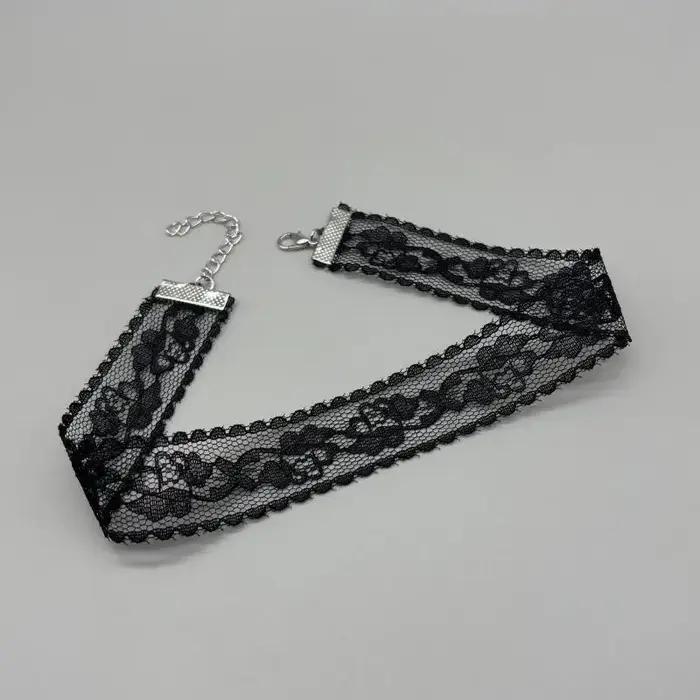 Collier ras du cou Harajuku gothique noir en dentelle florale
