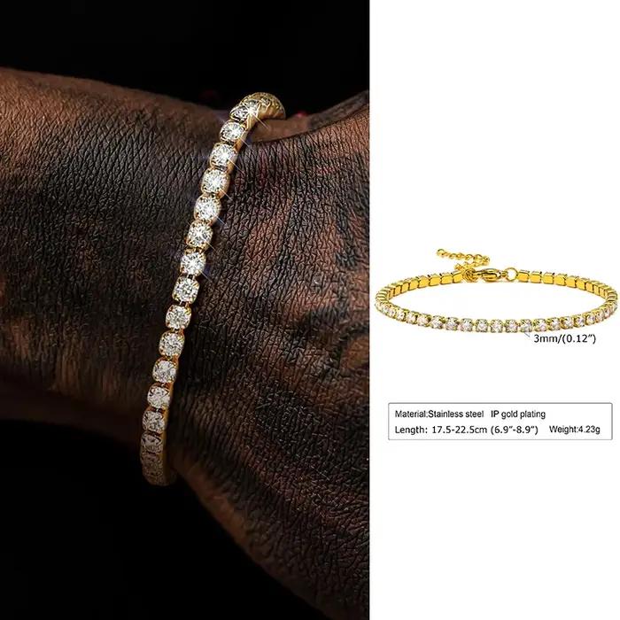Bracelet de tennis en acier inoxydable plaqué or, bracelet de cheville en pierre CZ, bijoux pour hom