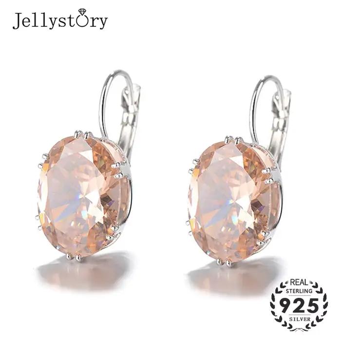 Jellystory 925 bijoux en argent boucles d'oreilles avec multicolore ovale en forme de saphir pierres précieuses boucles d'oreilles pour les femmes de mariage en gros