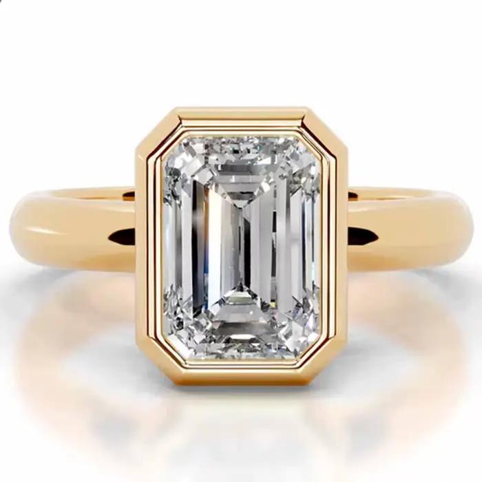 WUIHA Bague de fiançailles et de mariage en argent sterling 925 véritable avec moissanite GRA de 2 carats taille émeraude, sertie clos, bijoux fins