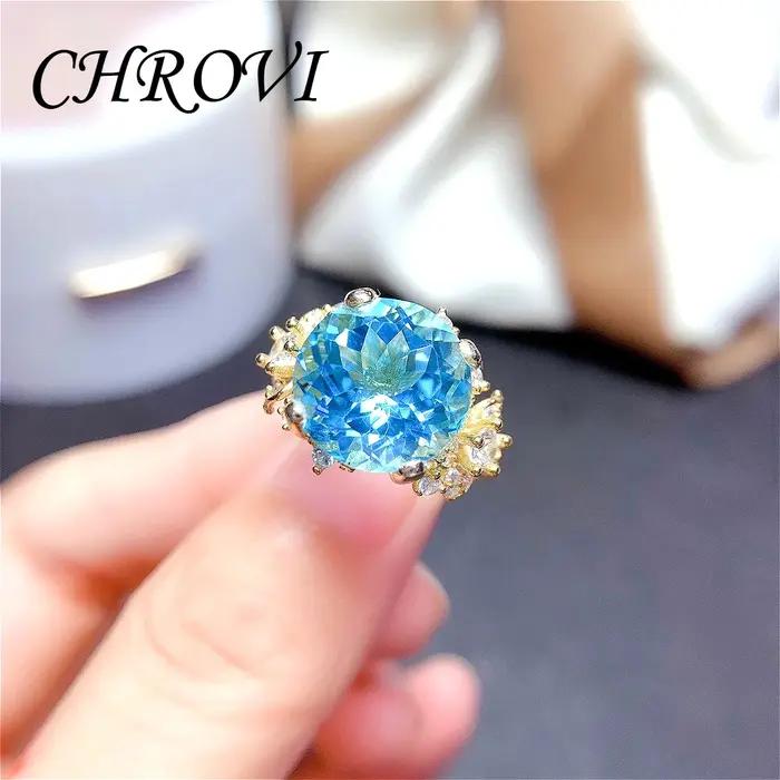 Bague pour femme en argent sterling 925 exquis, incrustée de saphir bleu ciel 18 carats, avec pierres précieuses colorées, bague simple