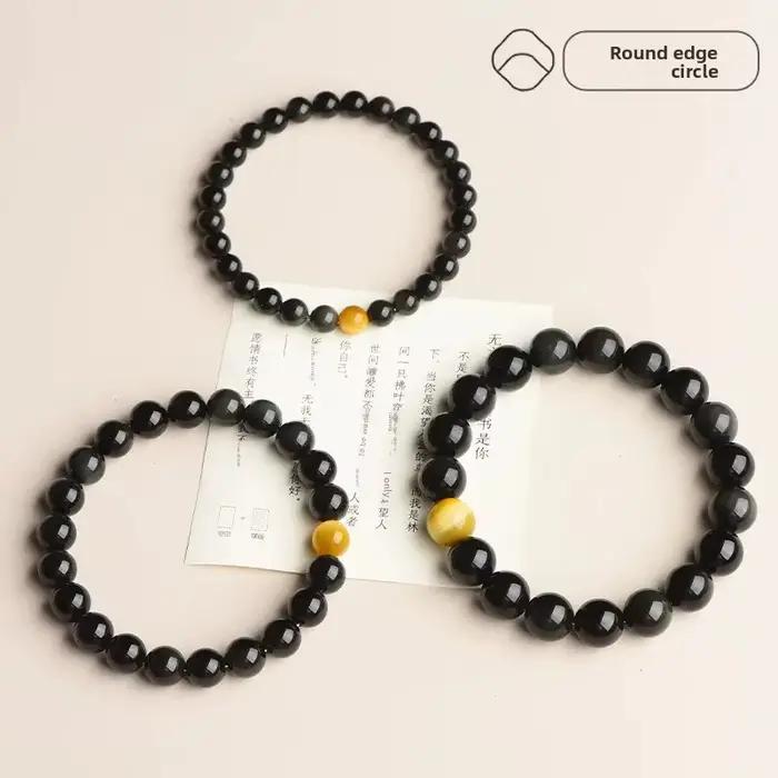 Bracelet en Obsidienne Noire Naturelle pour Femme, Cadeau Simple et Original, Bracelet en Cristal Oeil de Tigre pour Couples, Porte-Bonheur, Chaîne de Main