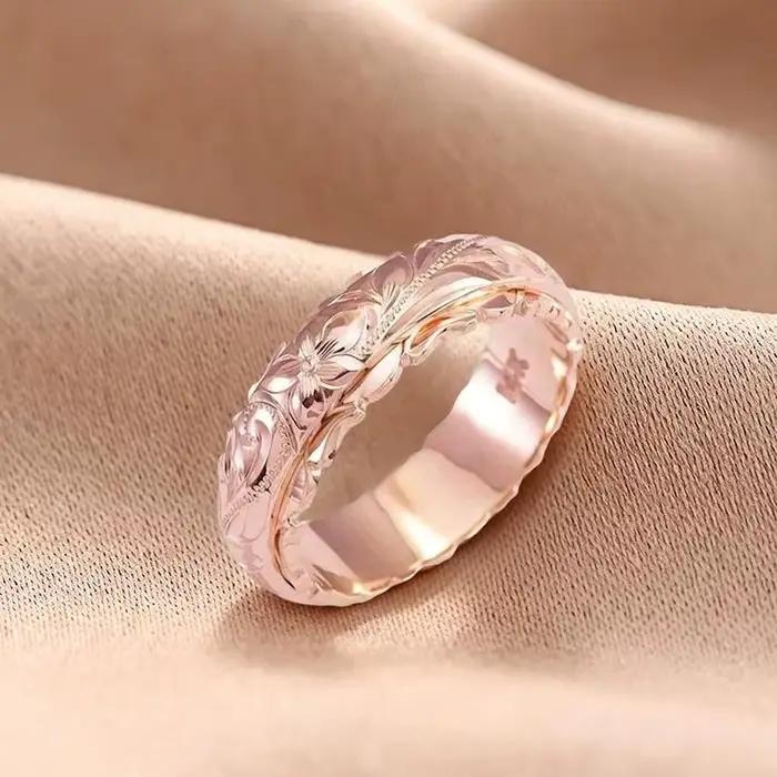 Bague en or rose en forme de rose sculptée avec motifs floraux gravés, bijou vintage hypoallergénique pour femmes, cadeau romantique pour toutes les occasions