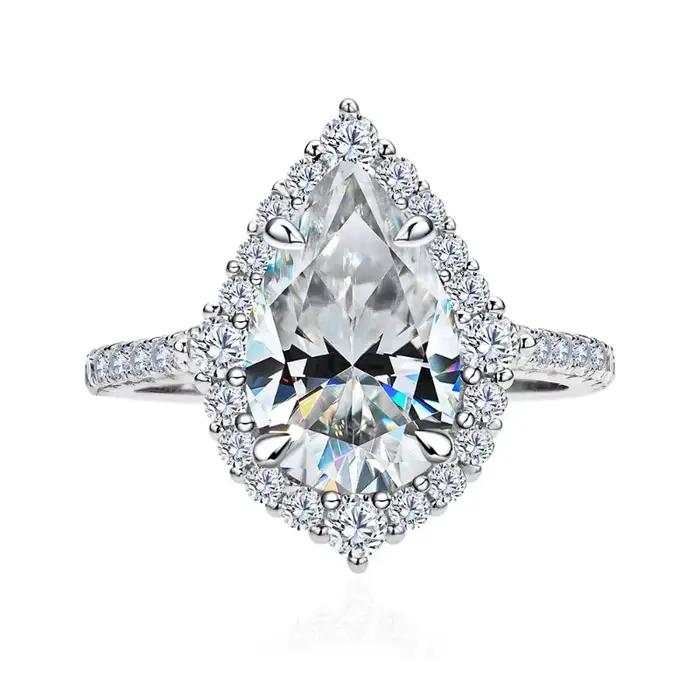 Bague en diamant Moissanite couleur D 4ct, coupe poire, en argent Sterling 925, pour fête de mariage