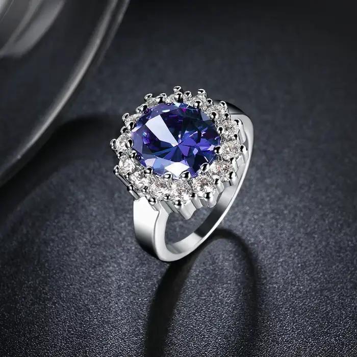 Princesse Diana William Kate bagues en pierres précieuses saphir bleu mariage fiançailles 925 bague en argent Sterling pour les femmes