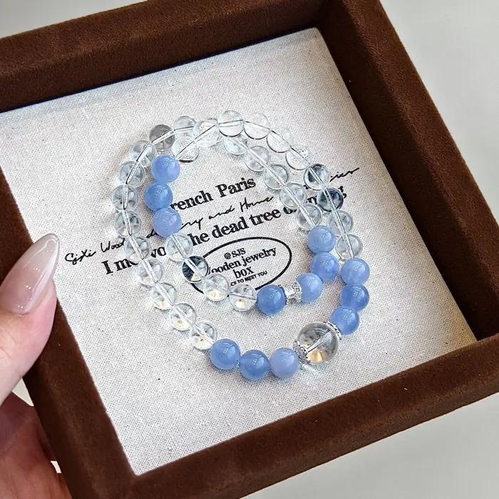 Brume de mer aigue-marine fraîche cristal blanc Double cercle Bracelet Simple exquis main chaîne Ins purifiant l'énergie