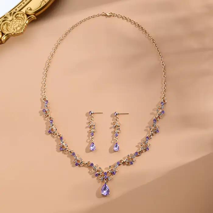 Ensemble collier et boucles d'oreilles intégrés en diamant d'eau pour mariée, bijoux de soirée à la mode, accessoires pour robe de mariée