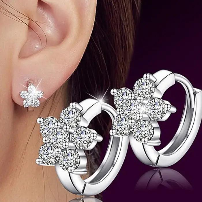 Boucles d'oreilles créoles fleur de prunier CZ en argent regardé 925 pour femmes et filles