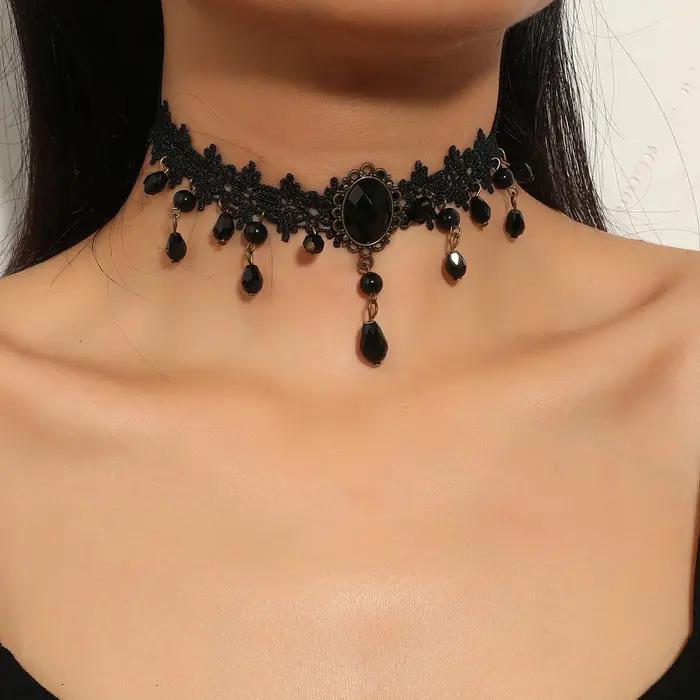 Vintage-Tour de cou en dentelle gothique classique pour femme