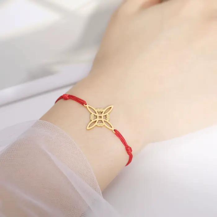 Bracelet en corde de cire et acier inoxydable avec pendentif nœud de sorcière amulette protection