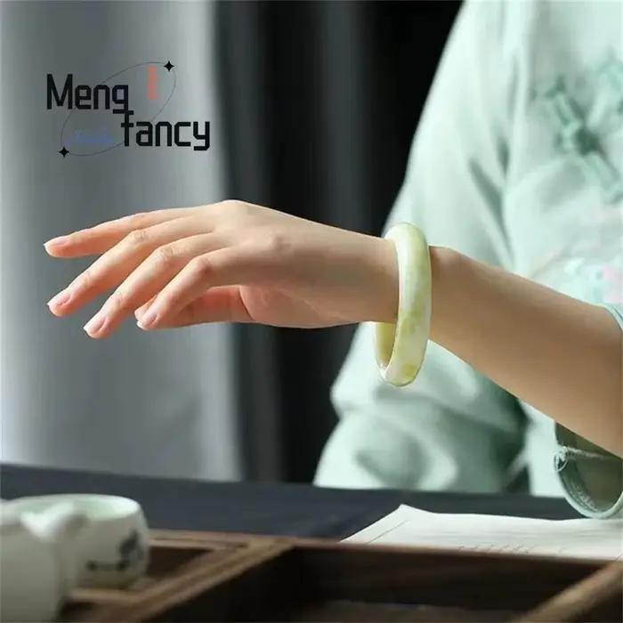Bracelet en jade naturel Lantian avec fleur flottante, simple, élégant, exquis, de qualité supérieure, bijoux fins de luxe, cadeau de vacances