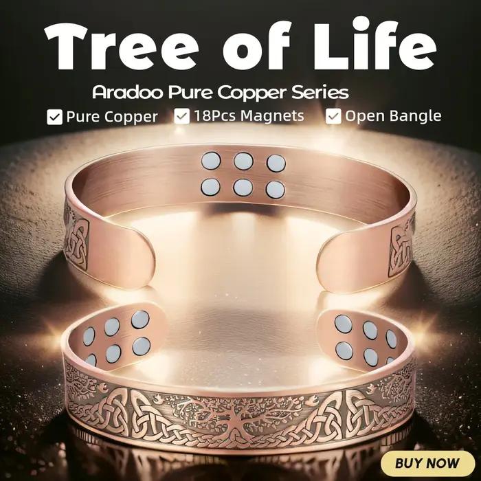 ARADOO Onyx oeil du diable Bracelet en cuivre pur aimant néodyme manchette ouverte 3500 Gauss bracelets de thérapie magnétique