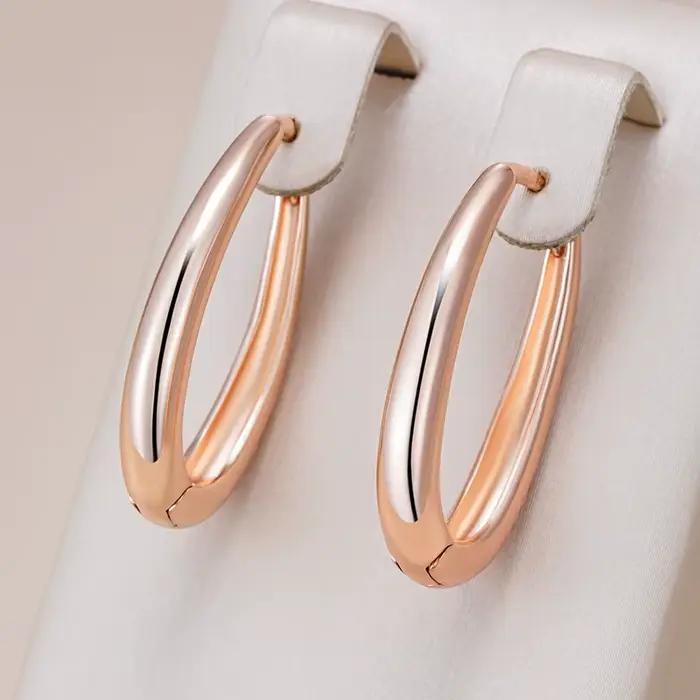 Kinel – boucles d'oreilles créoles brillantes pour femmes, couleur or Rose 585, carrées simples, de haute qualité, bijoux fins quotidiens