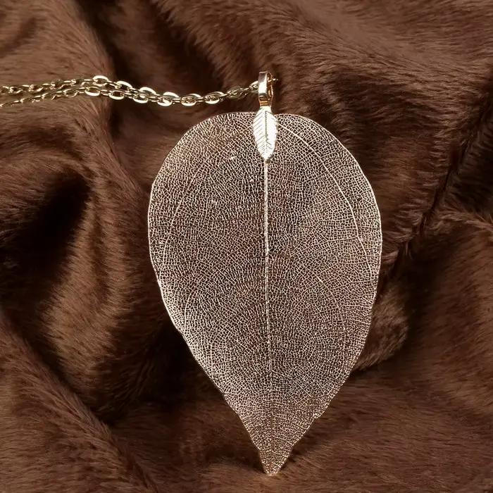 Collier en feuille naturelle véritable plaqué argent pour femmes occassions spéciales vintage élégant à offrir pour mère filles dames amies