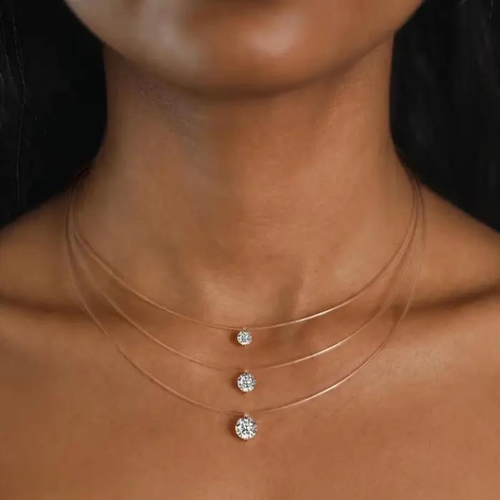 Collier de pêcheur unisexe simple et classique en argent sterling 925 et moissanite de 0