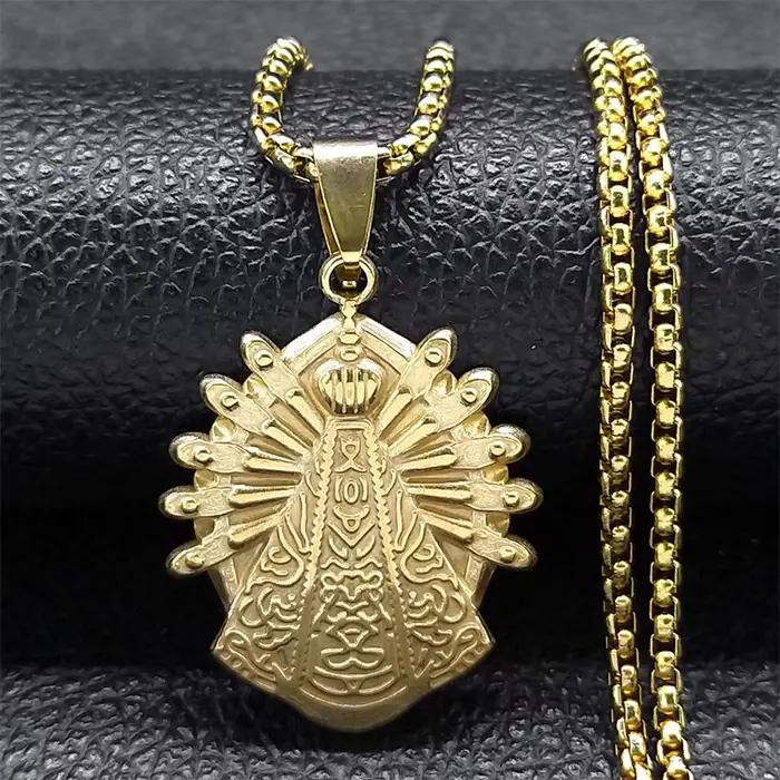 Collier Notre-Dame d'Aparecida pour Femme et Homme, Acier Inoxydable, Document en Or, Brésil, Nol'at