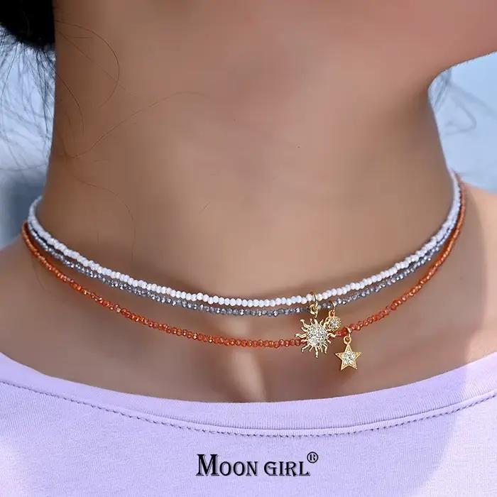 Collier en cristal en acier inoxydable pour femmes, perles de glace, étoile, tournesol, cœur, ras du cou, bijoux à la mode, style Boho, Streetwear
