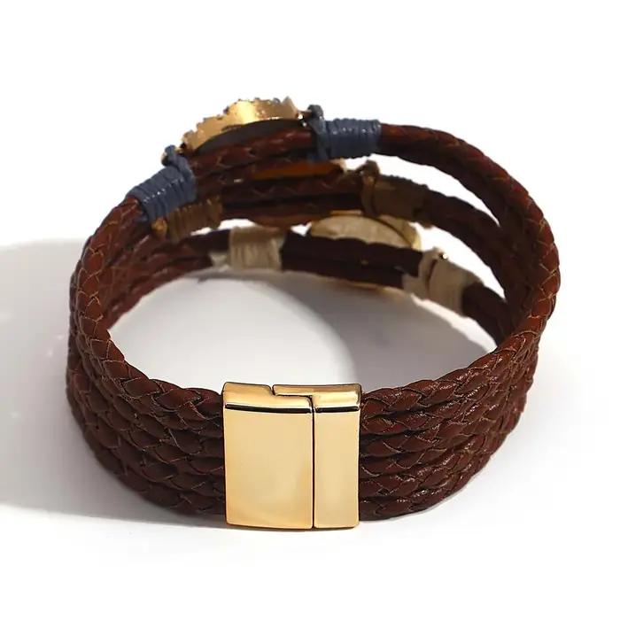 ALLYES Vintage pierres naturelles Bracelet en cuir pour femmes hommes Boho tressé à la main multicouche enroulement Bracelets bijoux