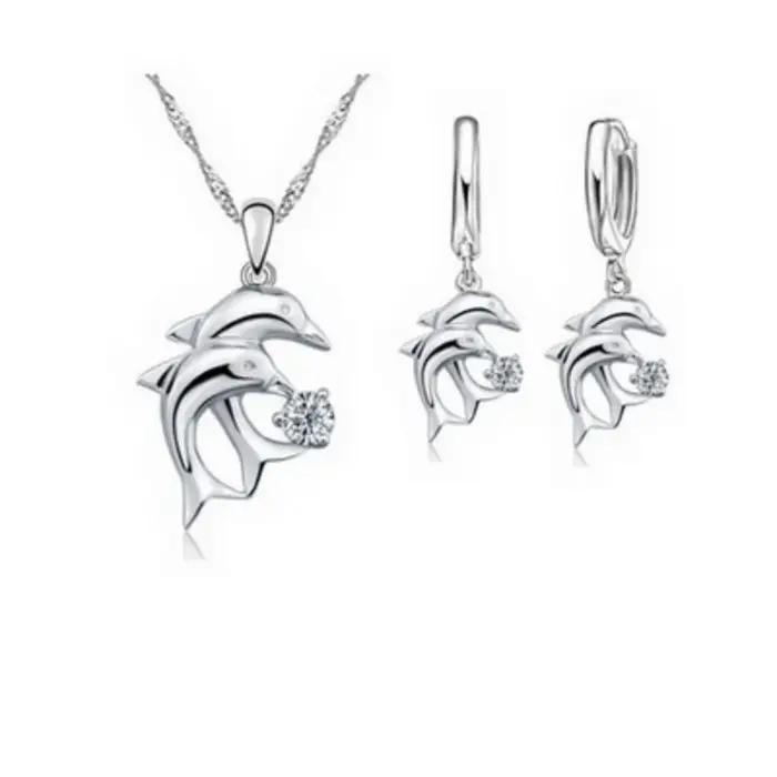 Double DolDave-Ensemble de bijoux en argent regardé 925, collier pendentif, boucle d'oreille à levie