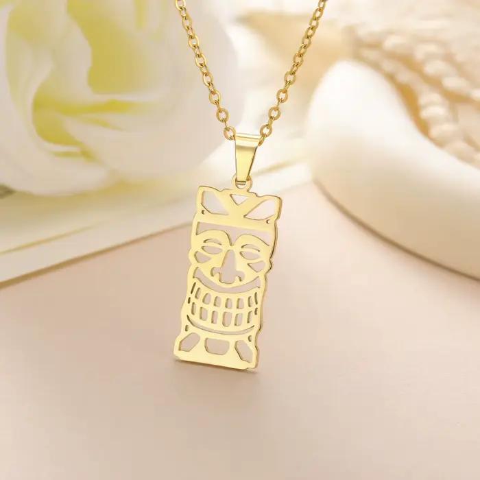 Unift Collier Tiki Hawaïen en Acier Inoxydable pour Femme et Homme, Bijou Ethnique Classique, Amulette de Protection de Dieu