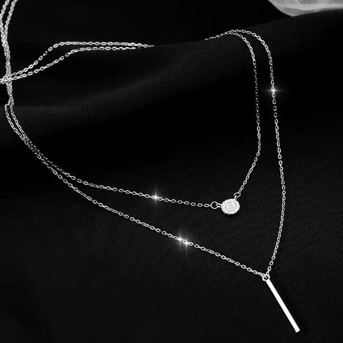 Collier Double rond en diamant Flash carré pour femmes