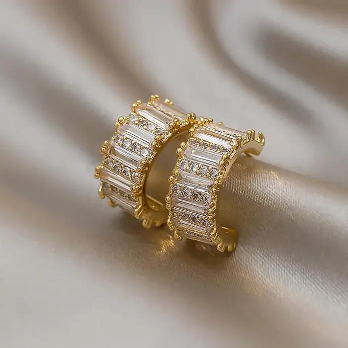 Boucles d'oreilles en plaqué or 14 carats pour femmes, accessoires de luxe élégants, bijoux de fête exquis, nouveau design coréen