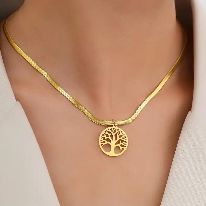 HIPEE mode serpent os chaîne collier pour hommes femmes arbre de vie pendentif