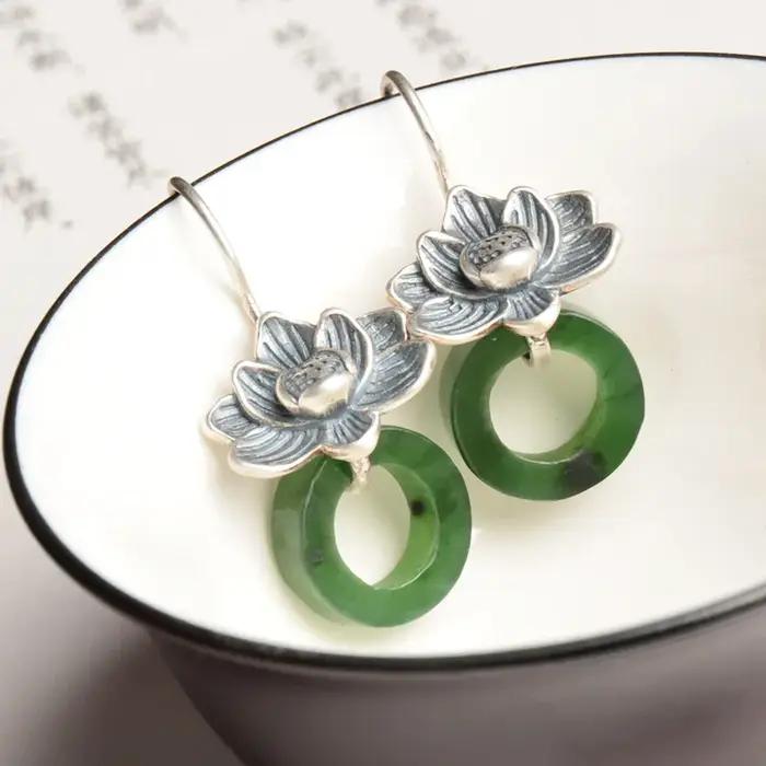 Boucles d'oreilles de styliste en jaspe hétian naturel incrusté d'argent 925 pour femmes, bijoux classiques élégants et exquis