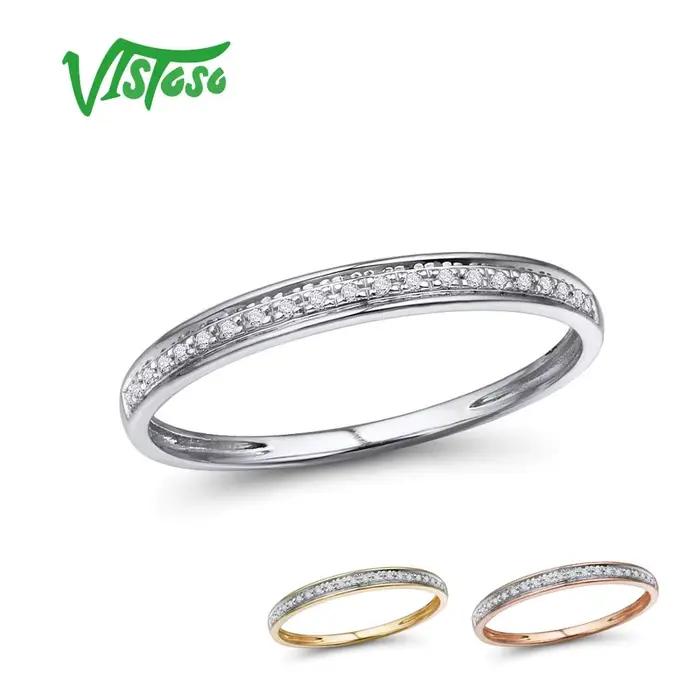VISTOSO véritable 14 K blanc/jaune/Rose anneaux en or pour dame brillant diamant fiançailles anniversaire Simple Style éternel bijoux fins