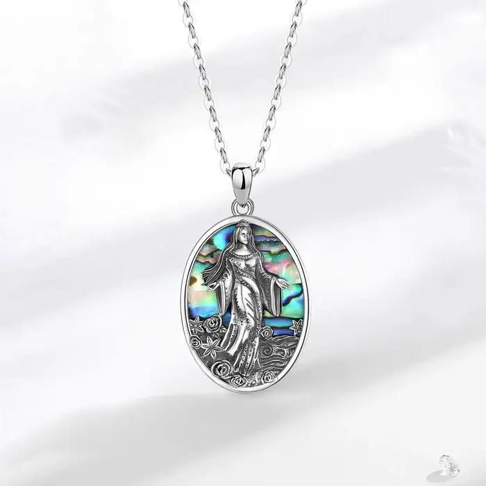 Collier en argent sterling 925 avec coquille d'ormeau naturelle représentant la déesse de la mer Yemaya pour femmes et hommes occasions spéciales traditionnelles