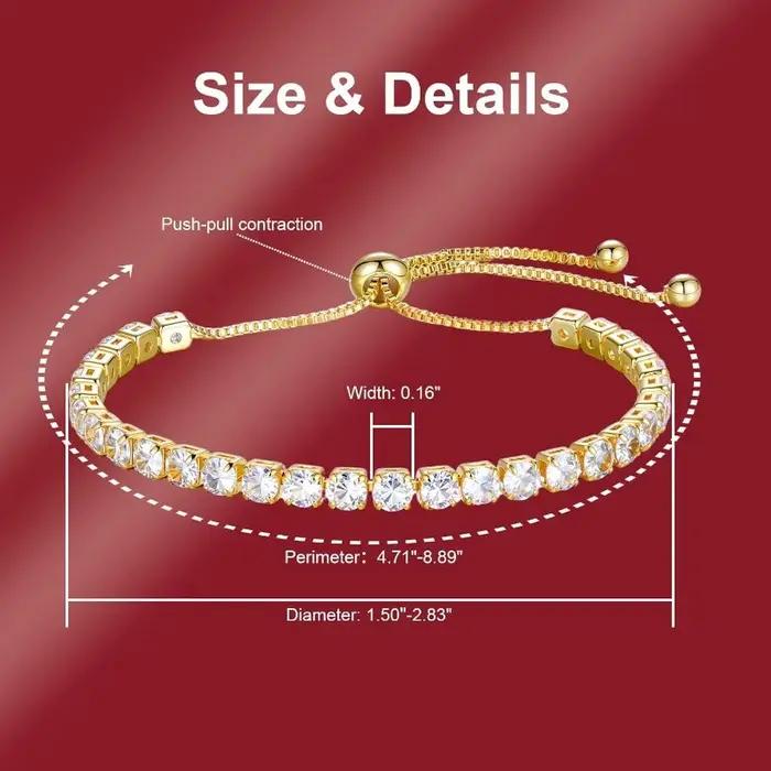 Bracelets de tennis pour femme plaqués or 18 carats avec zircone cubique réglables pour occasions spéciales et quotidien