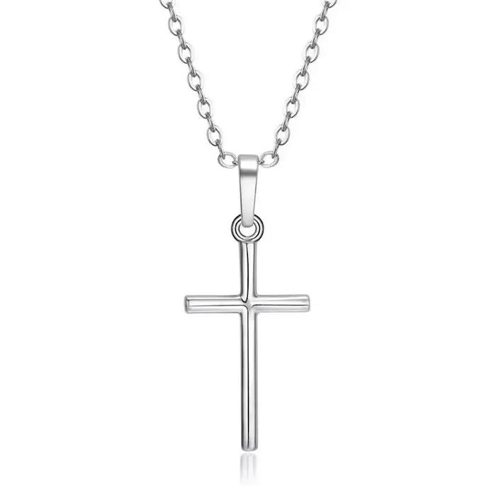 Colliers croix de jésus chrétien, couleur argent, longue chaîne, pendentifs simples pour femmes et h